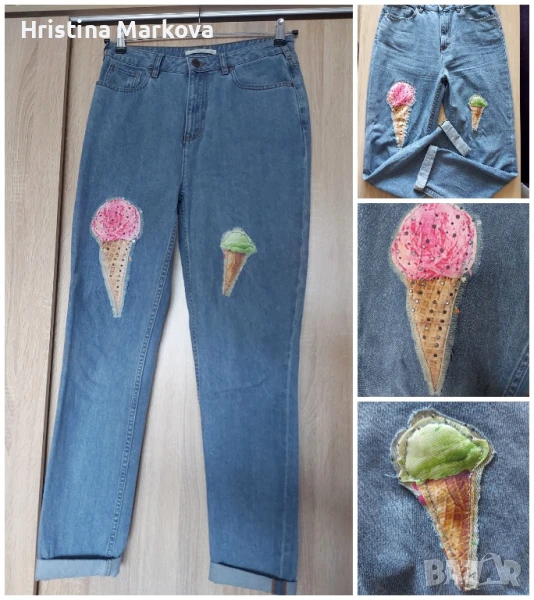 Дънки с апликации сладоледи, снимка 1