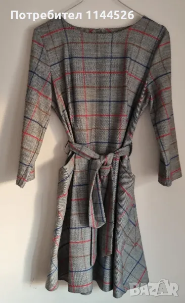 Офис рокля, разкроена, джобчета и колан, S , снимка 1