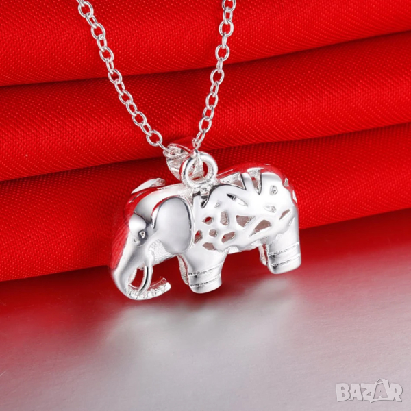 Сребърно колие със слонче, снимка 1