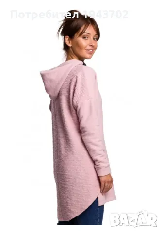 Дамски пуловер с качулка в цвят пудра B176 BE, снимка 2 - Блузи с дълъг ръкав и пуловери - 47752888