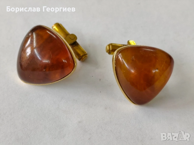 Руски позлатени ръкавели с кехлибар