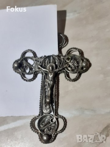 Стар метален възрожденски кръст - филигран, снимка 6 - Антикварни и старинни предмети - 43300669