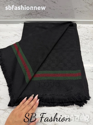Черен шал Gucci , снимка 2 - Шалове - 52487930