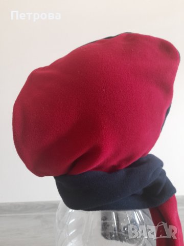 Зимна шапка от полар в два цвята с две лица и шал, снимка 4 - Шалове - 43154319