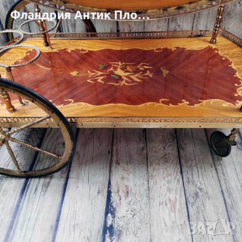 Старинна количка за сервиране с интарзия, снимка 5 - Антикварни и старинни предмети - 43322689