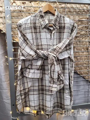 ЛЕНЕНА мъжка риза, каре- L, снимка 1