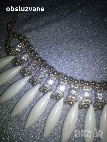 Огърлица с естествен камък и страс, нова, снимка 1