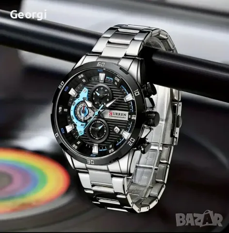 Мъжки, Спортен Часовник *Curren Blue* Сребрист кварцов хронограф!, снимка 5 - Мъжки - 49522534