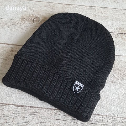 2560 Топла черна плетена зимна шапка с щампа, унисекс, снимка 2 - Шапки - 35060043