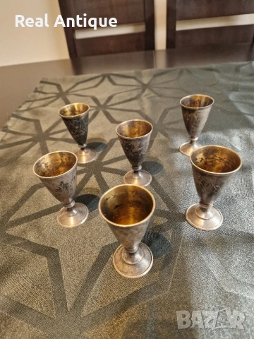 Превъзходен к-т от 6 броя антикварни руски съветски сребърни чашки 875, снимка 3 - Антикварни и старинни предмети - 50928232