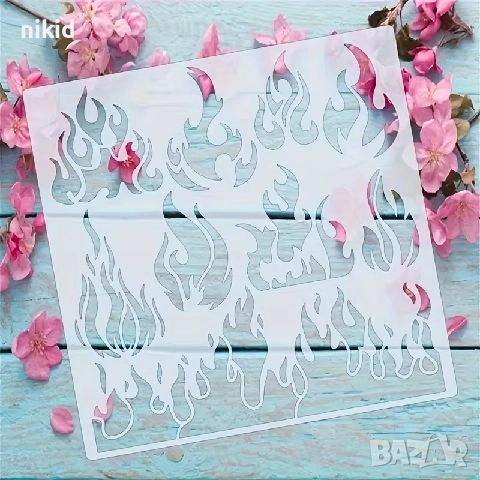Огън пламък пожар стенсил шаблон спрей торта украса сладки Scrapbooking, снимка 3 - Други - 52894622