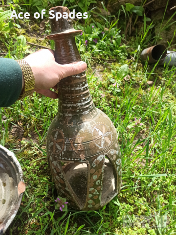 Голям Античен Стар Османски Турски Керамичен Свещник Печка  , снимка 7 - Антикварни и старинни предмети - 36309901