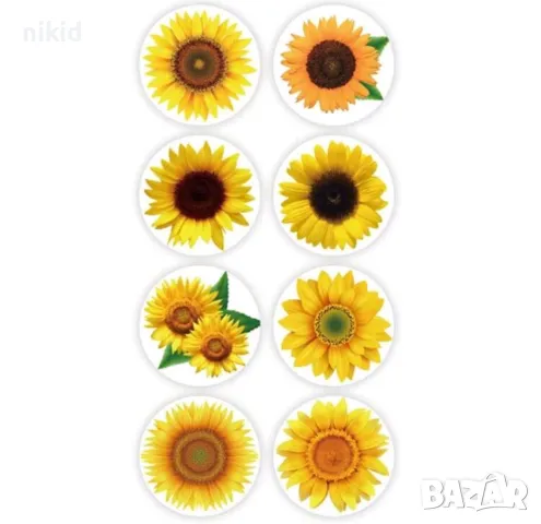 100 бр Слънчоглед слънчогледи цветя малки самозалепващи лепенки стикери за ръчна изработка подарък, снимка 2 - Други - 48250845
