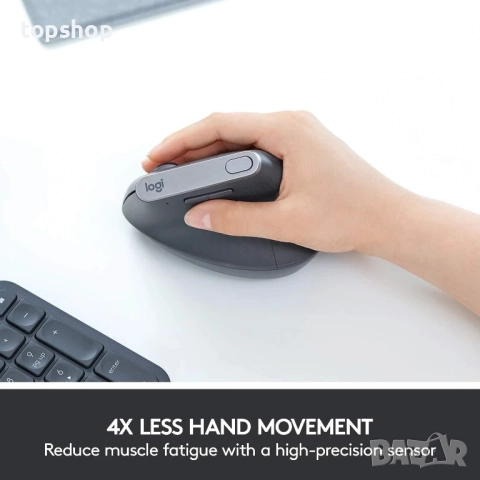 Нова вертикална безжична мишка Logitech MX Vertical – ергономичен дизайн, намалява мускулното..., снимка 7 - Клавиатури и мишки - 51628775