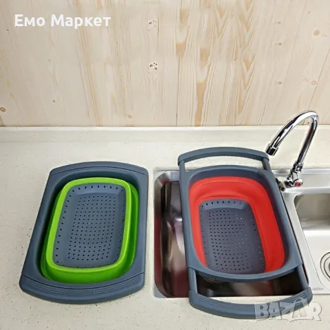 Сгъваема правоъгълна кошница за измиване и изцеждане на плодове и зеленчуци, снимка 4 - Други - 49238943