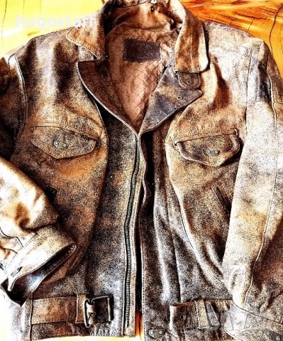 Винтидж марково оригинално cafe racer Моторджиско дебела кожа бомбър пилотско Camel Л/Хл , снимка 11 - Якета - 43352442