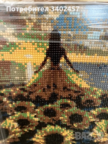 Гоблен с мъниста, 29 х 29 см, в рамка, слънчогледи, снимка 3 - Гоблени - 53223349