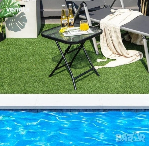 стъклена квадратна бистро маса с неръждаема рамка, снимка 5 - Маси - 53249553