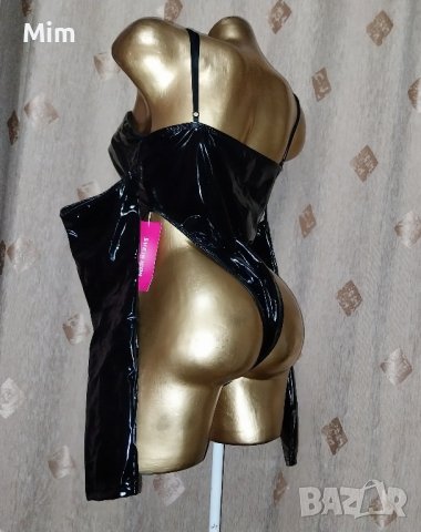 L Черно боди с ръкави от лак / винил/, снимка 7 - Корсети, бюстиета, топове - 43556430