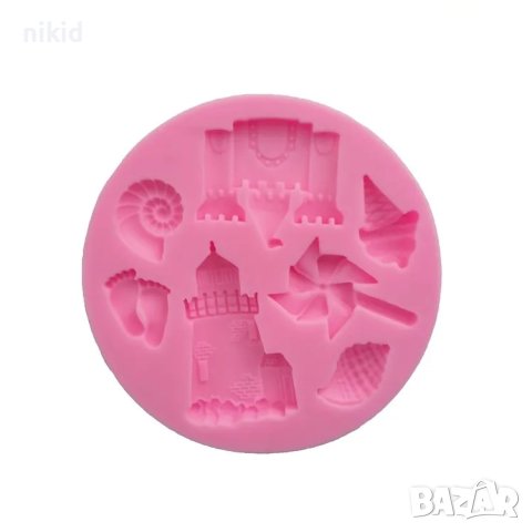 Пясъчен замък вятърна мелница морски силиконов молд форма декорация торта фондан шоколад и др