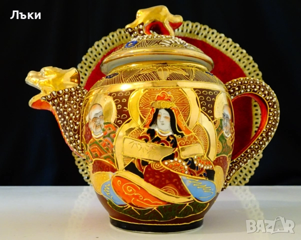 Кана японски порцелан Satsuma,Дракон,злато,500 мл. , снимка 11 - Антикварни и старинни предмети - 51644983