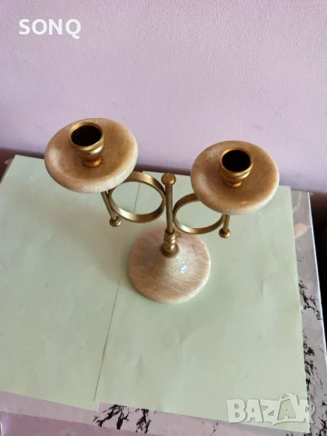 Страхотен Свещник Оникс И Позлата, снимка 3 - Антикварни и старинни предмети - 51155967