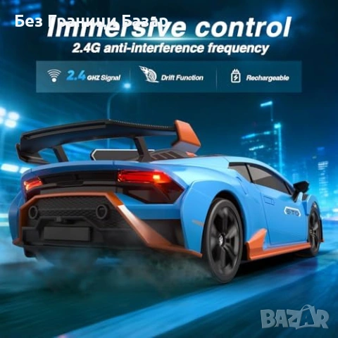 Нова Дистанционна дрифт кола Lamborghini 4WD 1:24 с 2 батерии LED светлини, снимка 4 - Коли, камиони, мотори, писти - 53279899