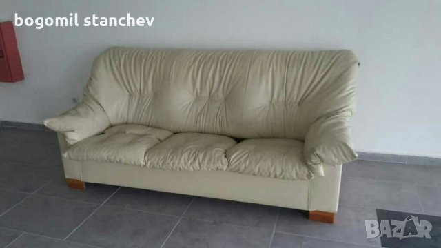 Кожен диван 3 места с подматрачна рамка, снимка 2 - Дивани и мека мебел - 28988648