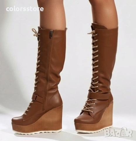 Ботуши на платформа - кафява кожа с кафяво ходило - 1905

