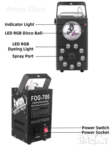 Сценично осветление 700W 3в1 Машина за мъгла и дим, звуково активирана стробоскоп LED RGB,, снимка 3 - Лед осветление - 50196215