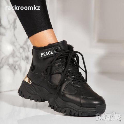 Модерни дамсми боти с топъл пух и висока подметка