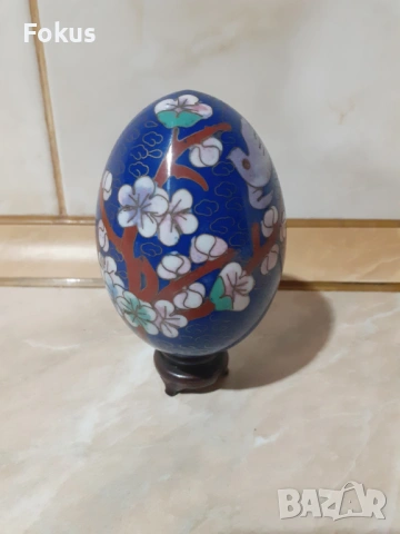 Голямо яйце със стойка - клоазоне - cloisonne, снимка 5 - Антикварни и старинни предмети - 53357112