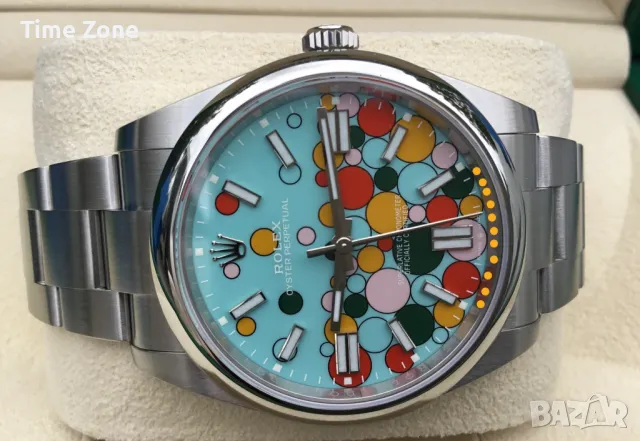 Rolex Oyster Perpetual 41mm Steel Celebration Tiffany Bubble Dial Automatic Унисекс, снимка 5 - Дамски - 48183294