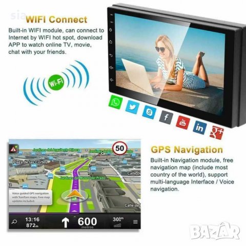 Мултимедия/ навигация ,2 DIN, 7 инчова, Android, мултимедия Плейър, авторадио, GPS, WIF,I Bluetooth,, снимка 13 - Аксесоари и консумативи - 28772227