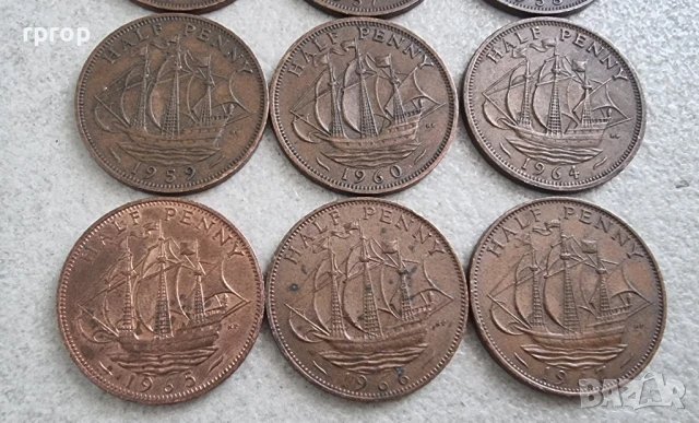 ½ пени .Англия.
Половин пени.
9 бройки.Различни години., снимка 3 - Нумизматика и бонистика - 36797308