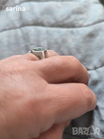 Сребърен пръстен с шарен камък, снимка 5 - Пръстени - 52935839