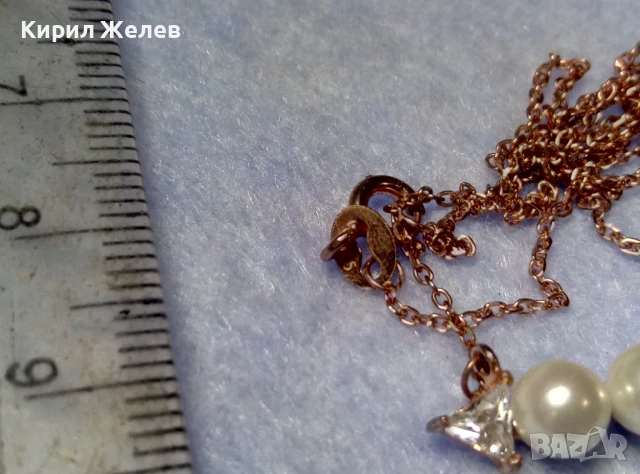 ПОЗЛАТЕНО ПЕРЛЕНО СРЕБЪРНО КОЛИЕ СРЕБРО 925 с ЖЪЛТА ПОЗЛАТА НАТУРАЛНИ БЕЛИ ПЕРЛИ и ЦИРКОНИ 44065, снимка 5 - Колиета, медальони, синджири - 50489254