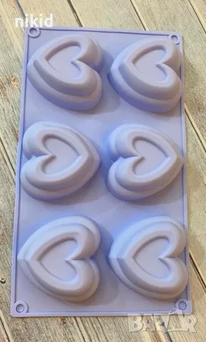 6 високи сърца сърце изгдигнато с вдлъбнатина силиконов молд форма шоколад гипс кексчета мъфини гипс