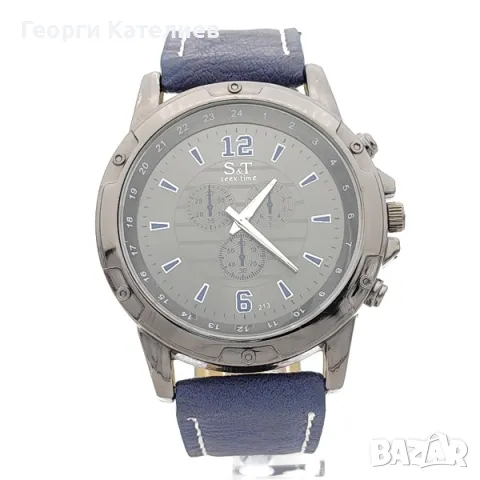 Елегантен мъжки часовник с кожена каишка в синьо Код на продукта:B-01-103