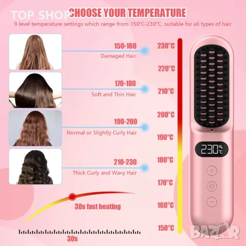 Gabrella  Керамична четка за изправяне на коса за жени, бързо загряваща, регулируема температура, снимка 4 - Преси за коса - 49629197