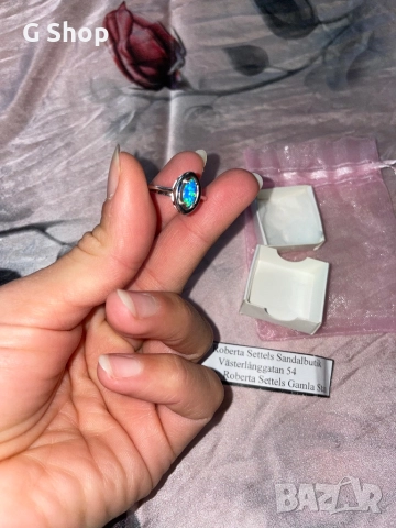 Сребърен пръстен Син опал Австралия, снимка 5 - Пръстени - 52901974