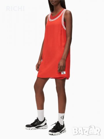 CALVIN KLEIN DOUBLE LAYER A-LINE DRESS – нова рокля оранжево-червена