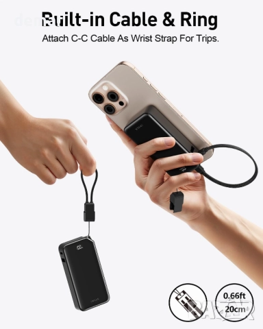 Външна батерия iWALK, ултра малка 10 000 mAh 30 W PD, USB C вход и изход, със стойка, снимка 5 - Външни батерии - 52444866