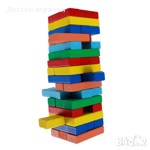 Дървена Дженга с 54 дървени цветни кубчета, снимка 3 - Игри и пъзели - 49876442