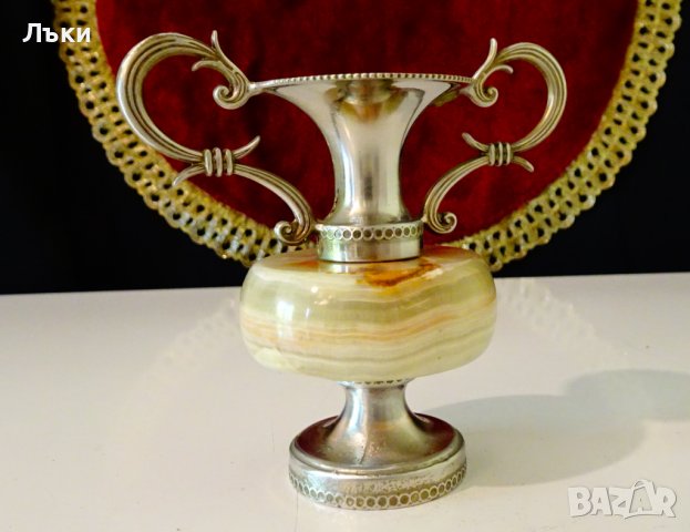 Посребрена амфора,ваза,свещник,нефритен оникс. , снимка 3 - Вази - 37369756