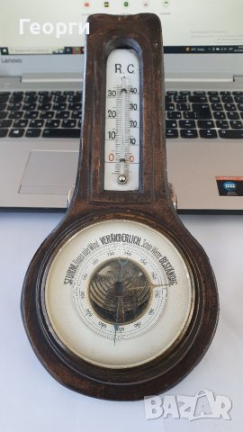 Рядък антикварен немски барометър с термометър , снимка 1 - Антикварни и старинни предмети - 38422440