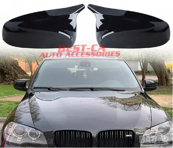 Капаци за огледала със щипки черен пиано лак Batman Style подходящи за BMW X5 E70 X6 E71 E72, снимка 1