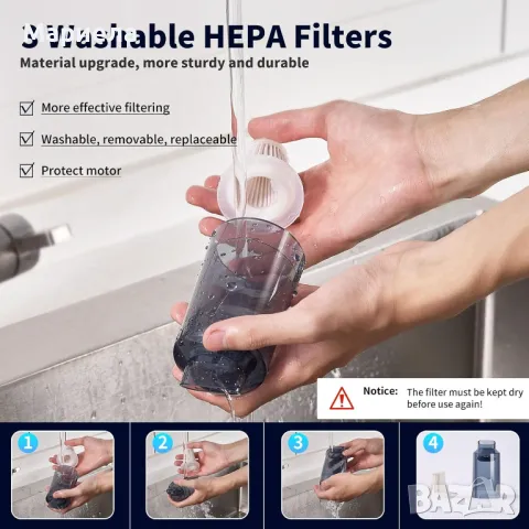 Акумулаторна Прахосмукачка за Кола и за Дома 6000mAh / 16 000Pa / Мощна Ръчна Прахосмукачка, снимка 3 - Прахосмукачки - 49673224