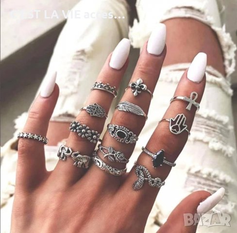 🪞Elephant- Snake -Flower Figured 14 Ring Set🪞, снимка 1 - Пръстени - 37467518