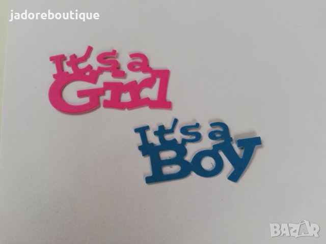 Хартиен елемент надпис it's a girl it's a boy скрапбук декорация - 2 бр , снимка 1